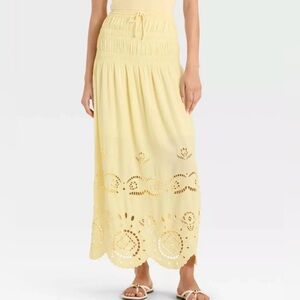 Future Collective High Rise Embroidered Eyelet A Line Skirt Yellow Womens XL NWT